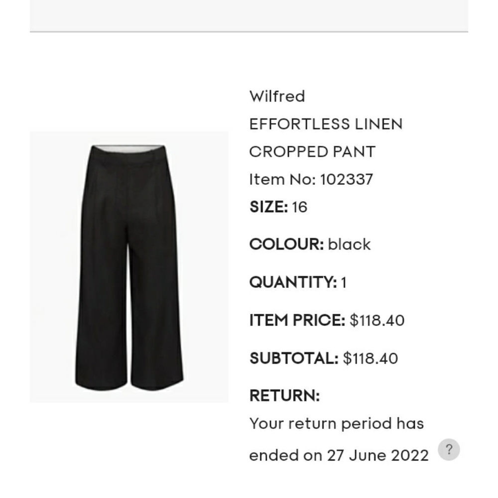 Artizia Effortless Pants Linen Cropped sz 16 black